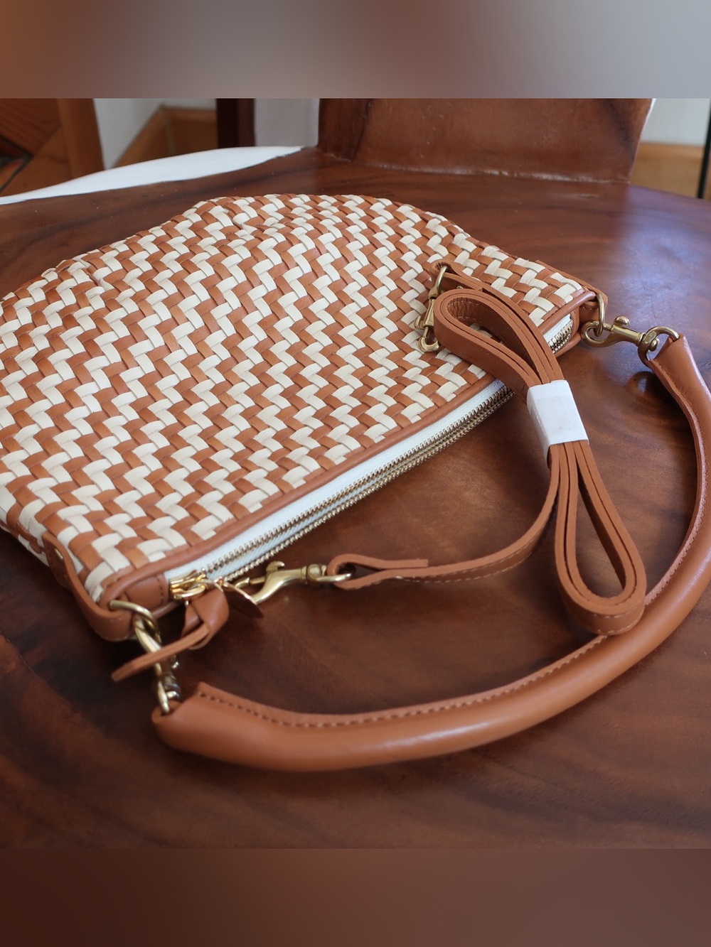 Clare V. Petit Moyen in Natural Cream Woven Zig Zag - Picture 7 of 11